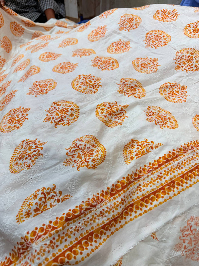 Most Premium Pure Cotton Hakuba Chikankari Printed Fabric (Big WIDTH!!)