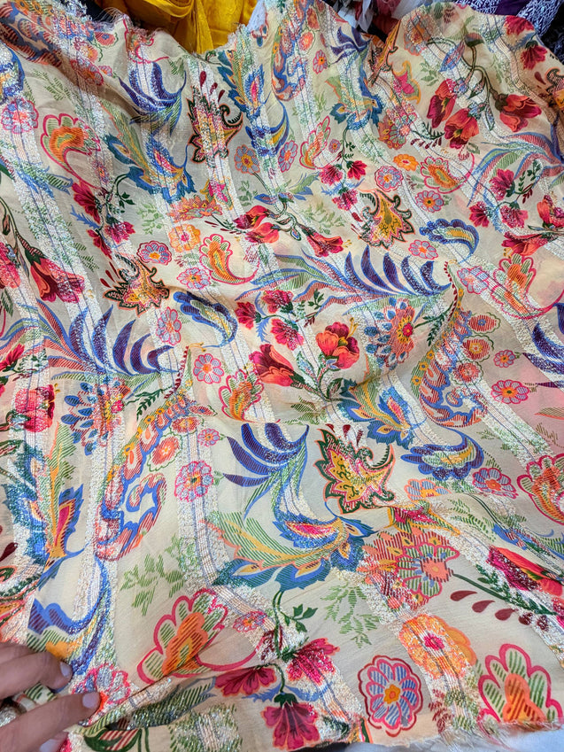 Most Premium Pure Georgette Banarasi Zari PRINTED FABRIC