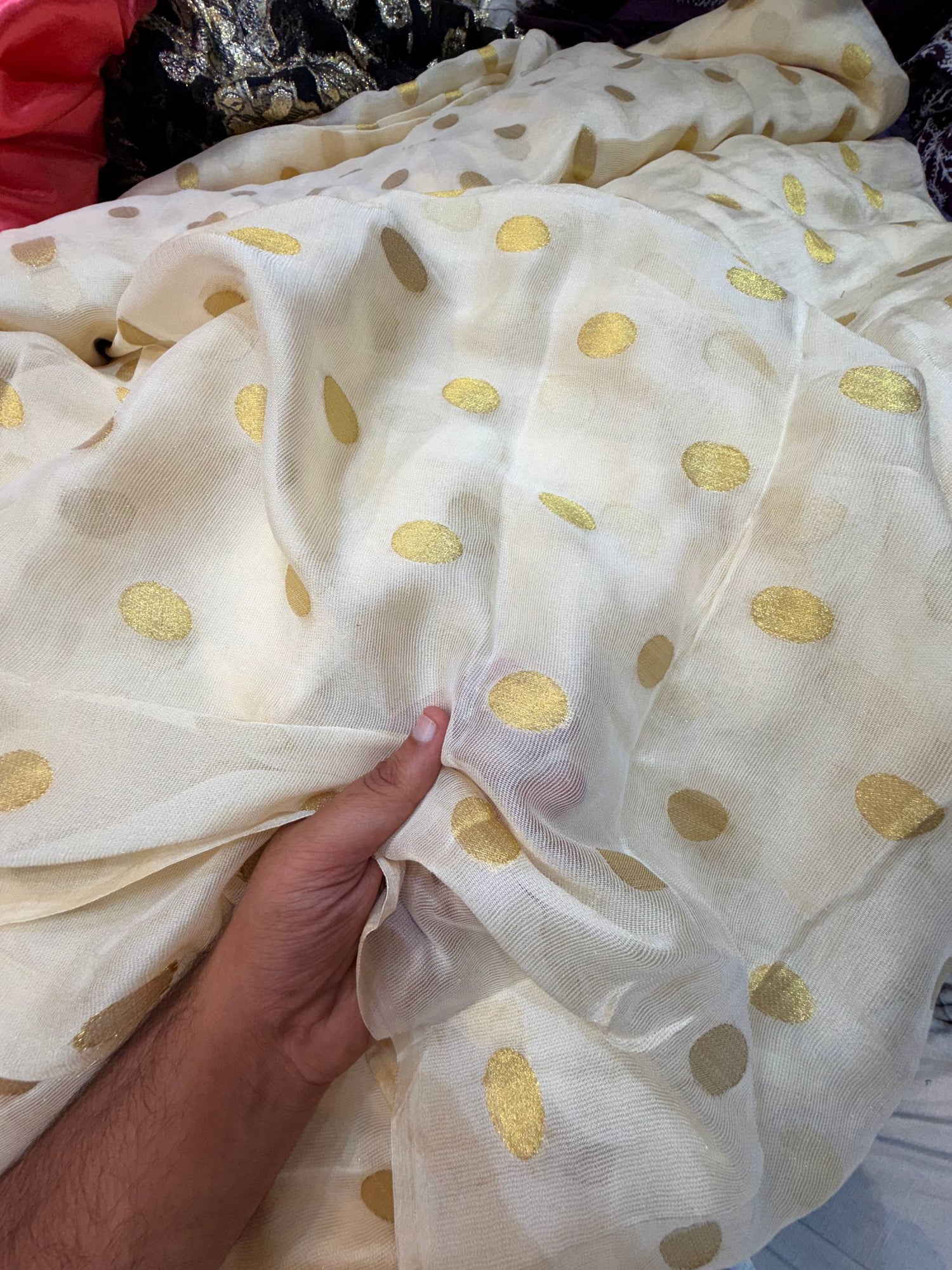 Most Premium Pure Georgette Silk Zari FABRIC (Big WIDTH!!) (Dyeable Also)