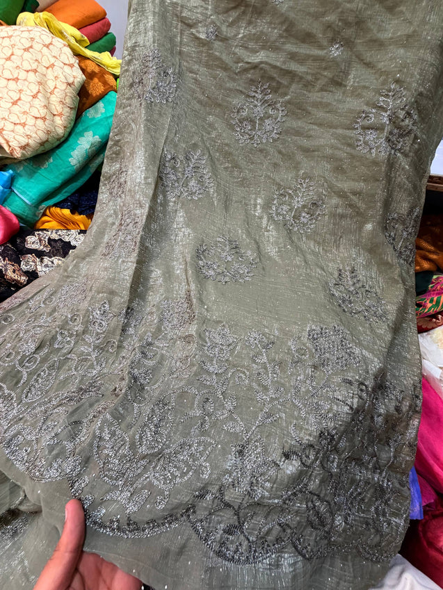 Premium Fendy Silk Organza FABRIC With Fine Embroidery