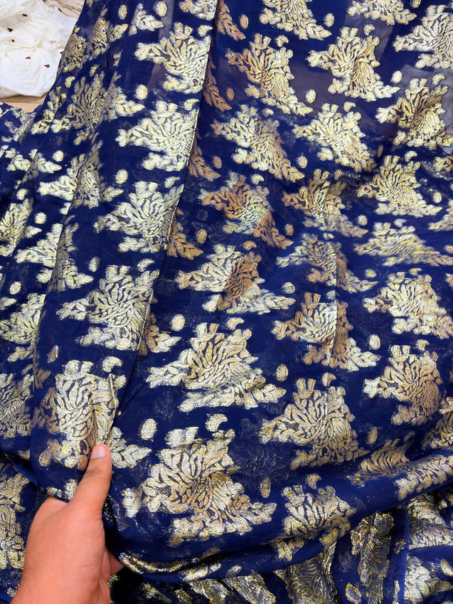 (SALE Prices) Most Premium Fine Zari Weaving On Pure Georgette FABRIC