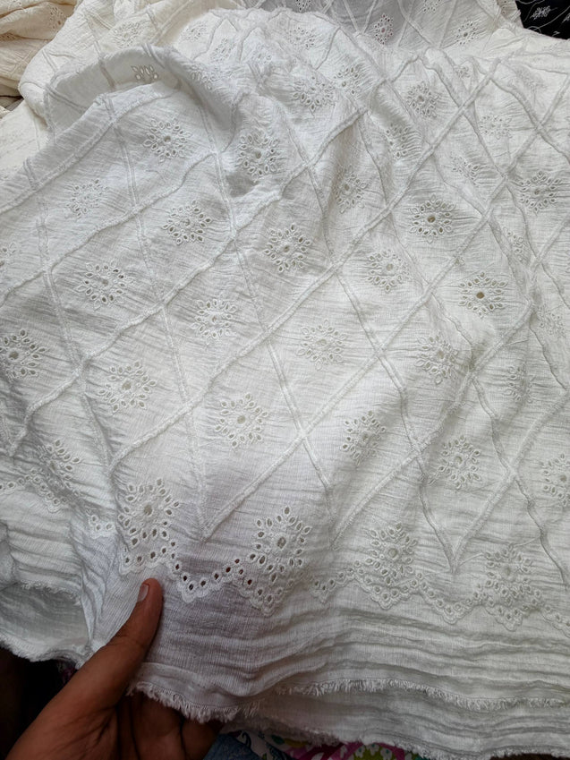 Most Premium Pure Fine Dori Thread Embroidery On Cotton FABRIC (Big WIDTH!!) (Dyeable Also)