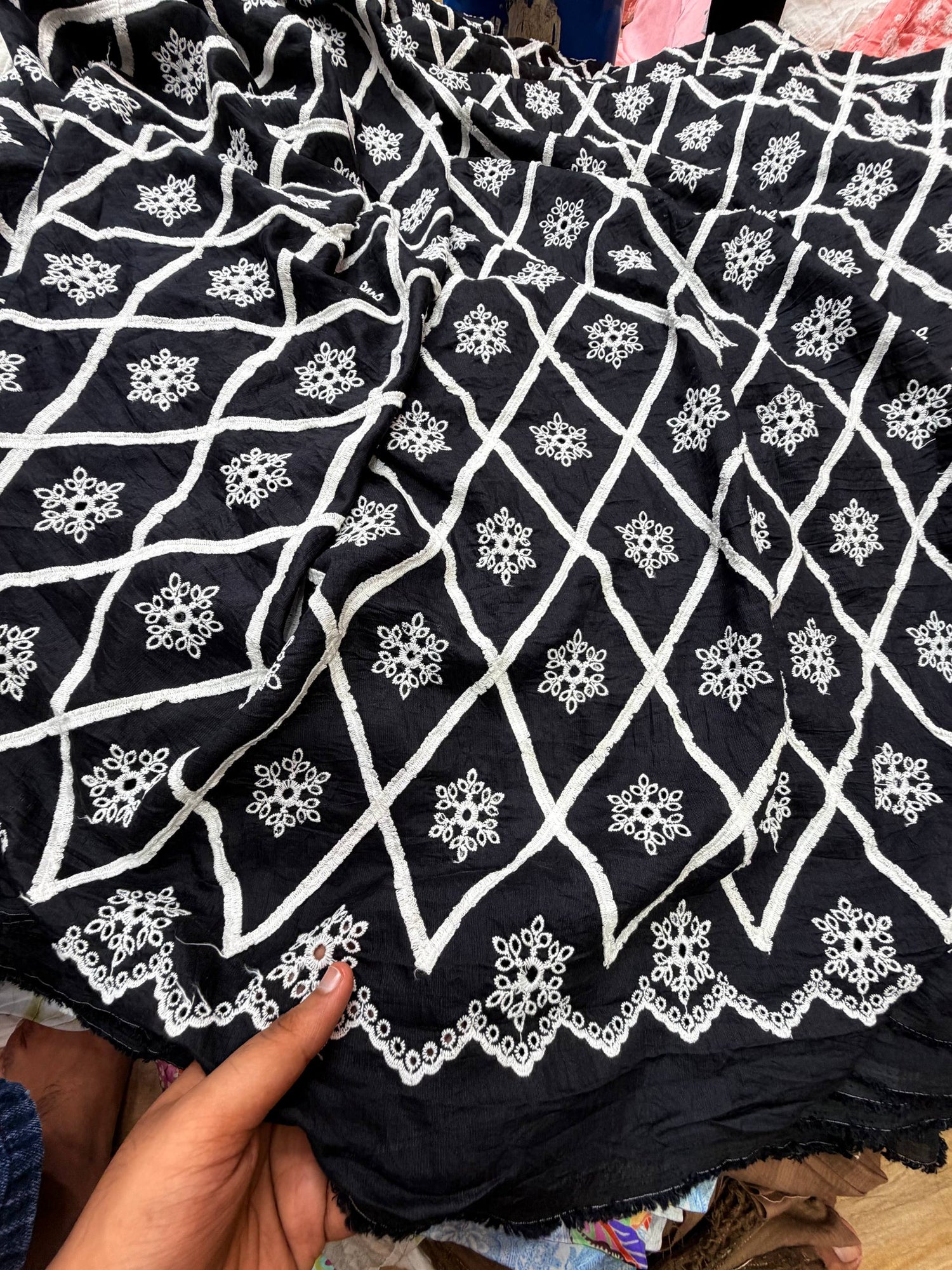 Most Premium Pure Fine Dori Thread Embroidery On Cotton FABRIC (Big WIDTH!!)