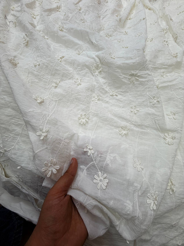 Premium Fine 3D Dori Work With Chikan On Pure  Cotton FABRIC (Big WIDTH!!)  (Dyeable Also)