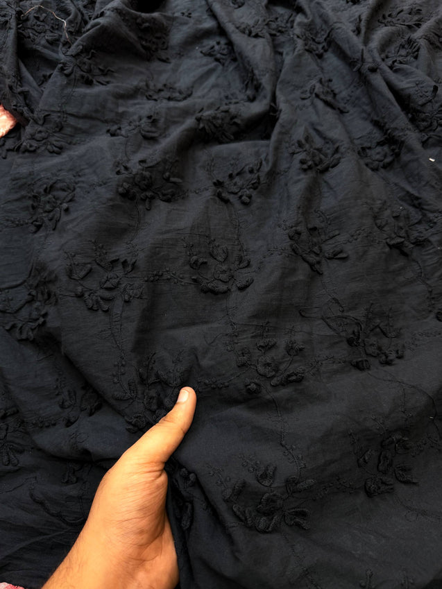 Premium Fine 3D Dori Work With Chikan On Pure  Cotton FABRIC (Big WIDTH!!)