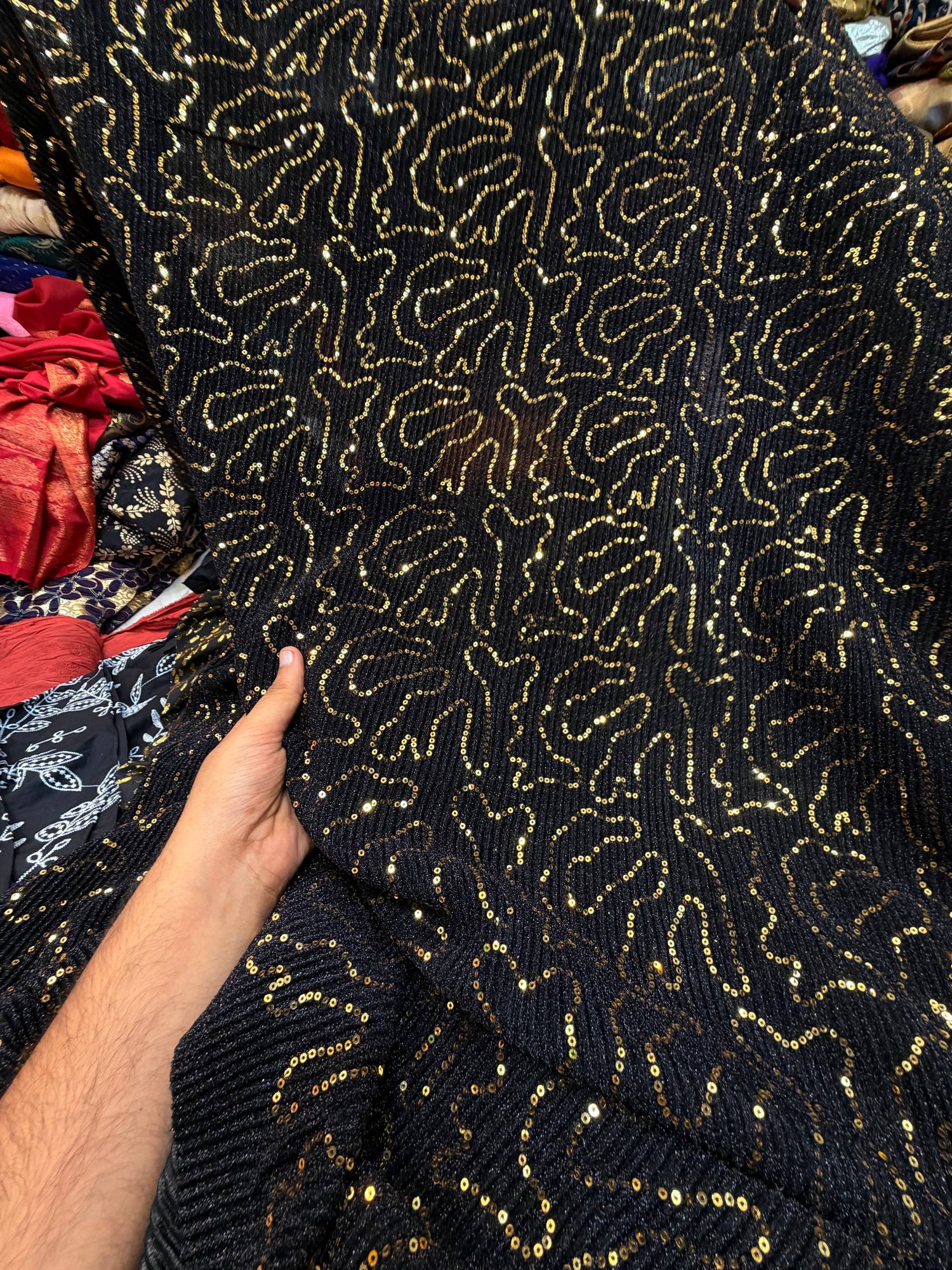 Most Premium Imported Super Quality Of ZARA LYCRA FABRIC With Fine Sequin Work (Big WIDTH!!)
