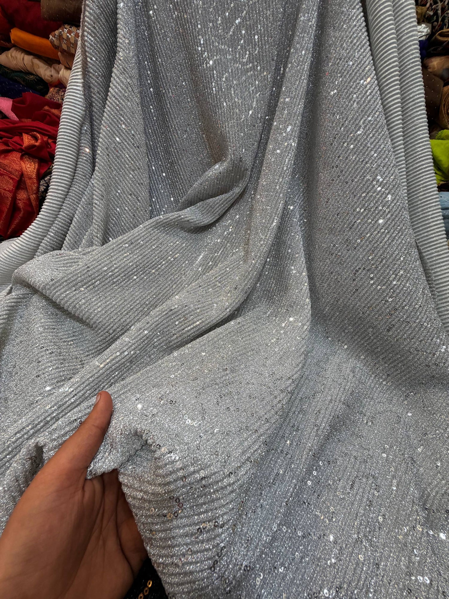 Most Premium Imported Super Quality Of ZARA LYCRA FABRIC With Fine Sequin Work (Big WIDTH!!)