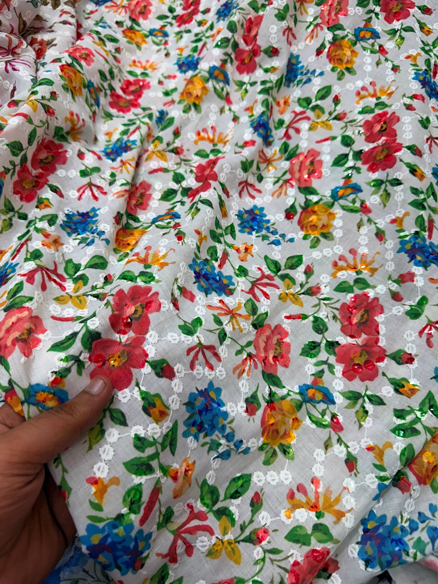 Most Premium Pure Cotton Chikankari Printed & Sequin Fabric (Big WIDTH!!)