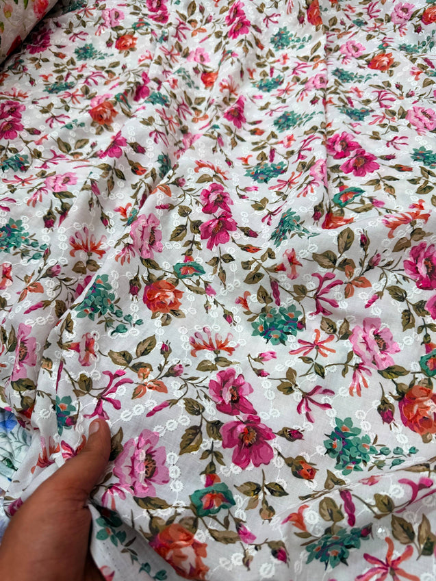 Most Premium Pure Cotton Chikankari Printed & Sequin Fabric (Big WIDTH!!)