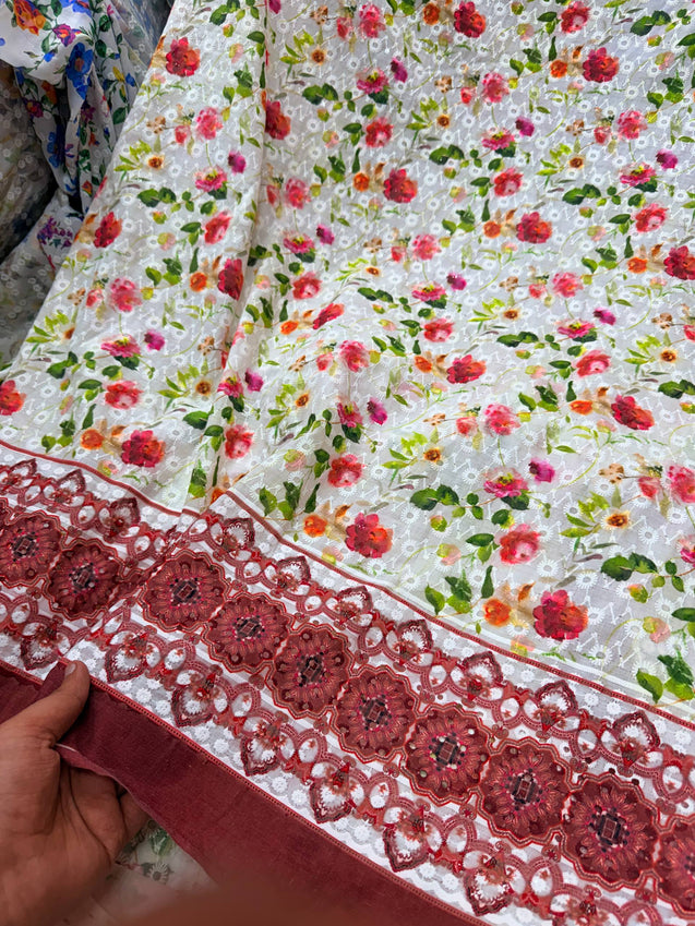Most Premium Pure Cotton Chikankari Printed & Sequin Fabric (Big WIDTH!!)