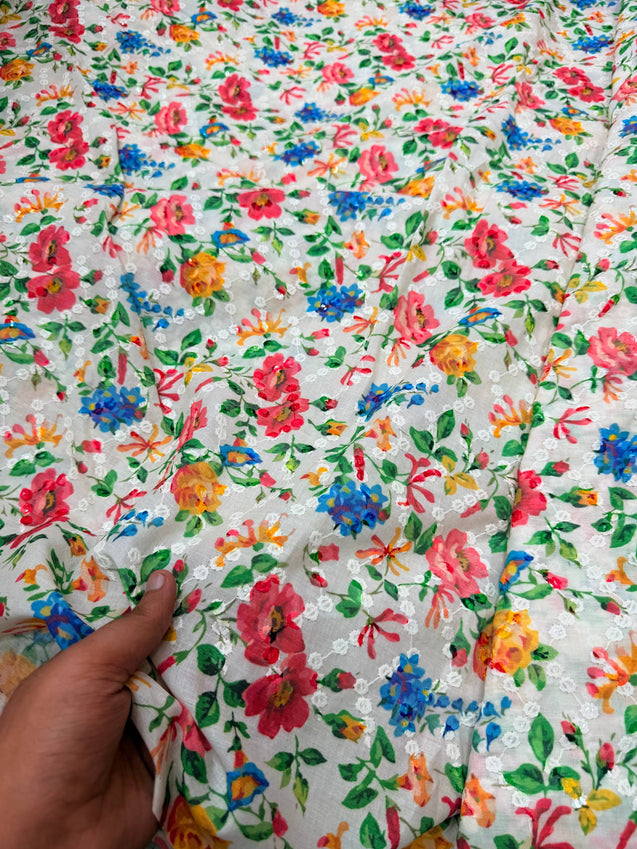 Most Premium Pure Cotton Chikankari Printed & Sequin Fabric (Big WIDTH!!)