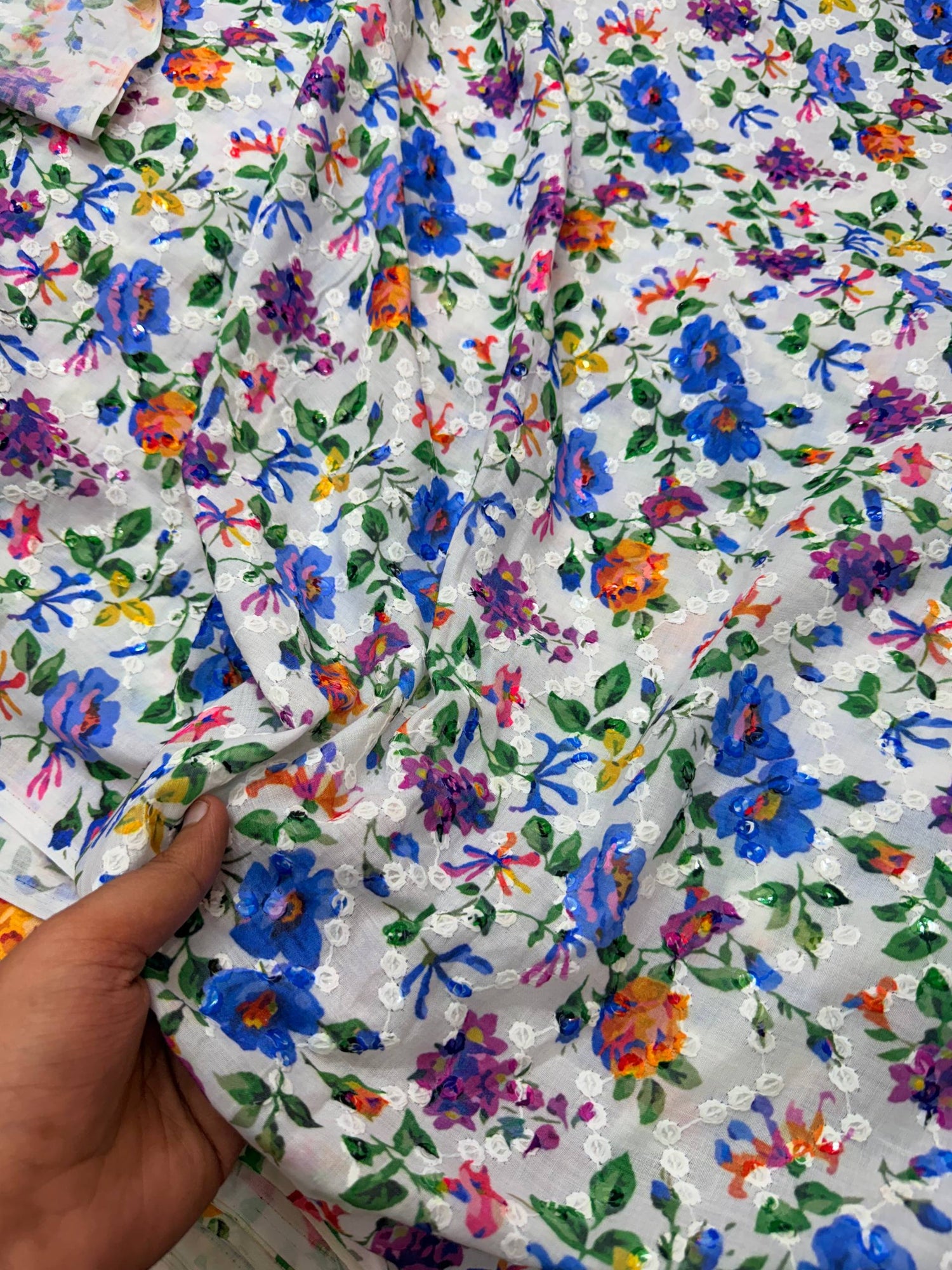 Most Premium Pure Cotton Chikankari Printed & Sequin Fabric (Big WIDTH!!)