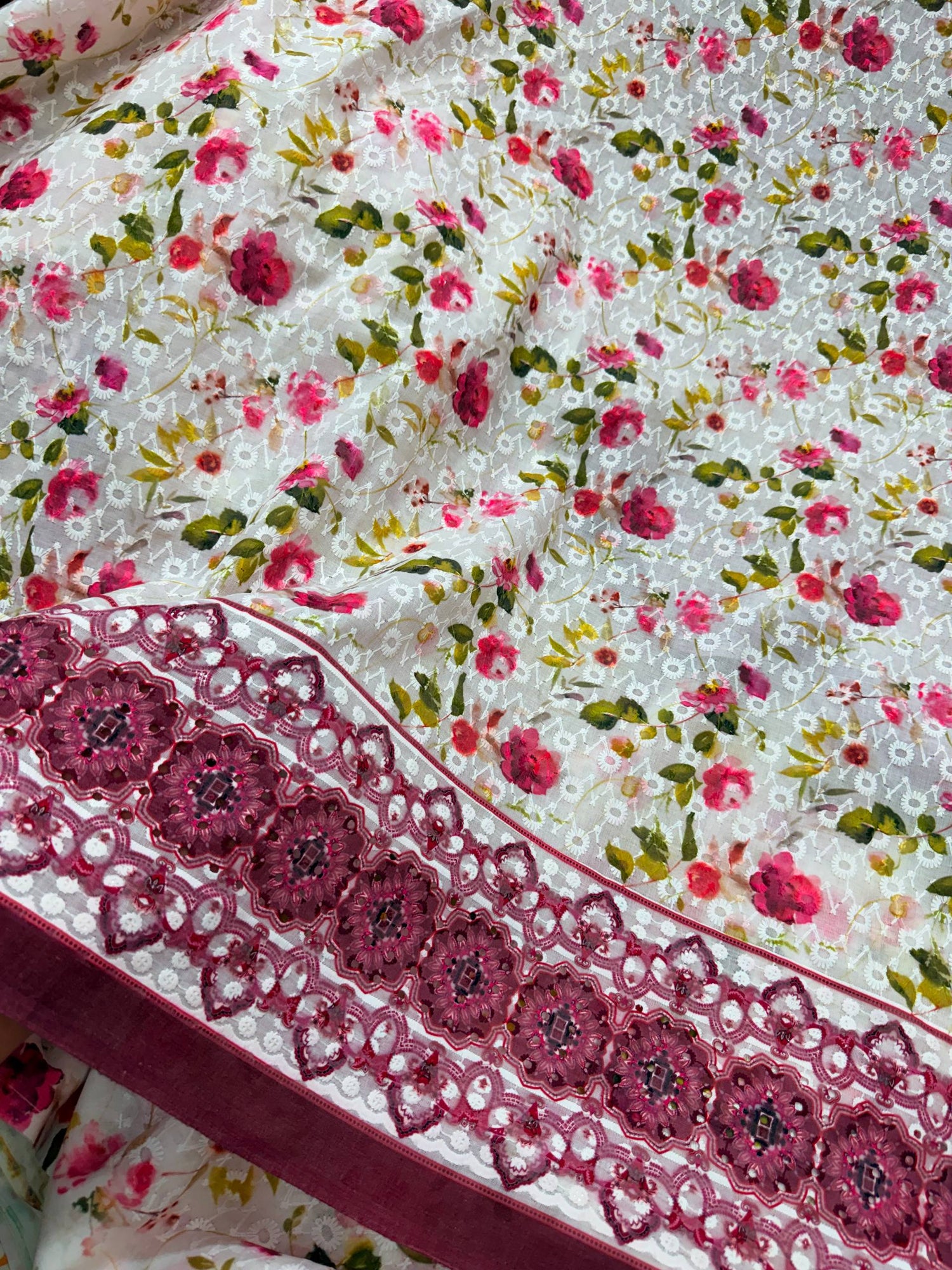 Most Premium Pure Cotton Chikankari Printed & Sequin Fabric (Big WIDTH!!)