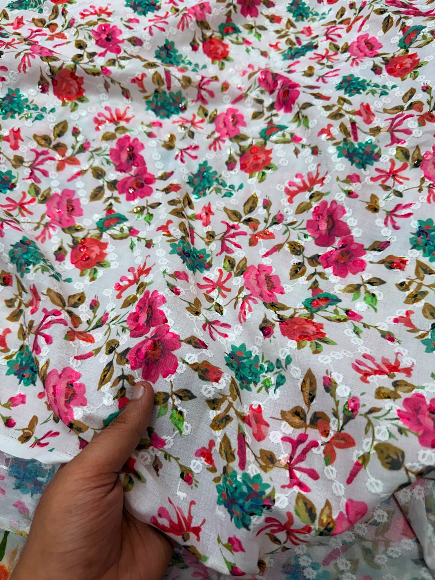 Most Premium Pure Cotton Chikankari Printed & Sequin Fabric (Big WIDTH!!)