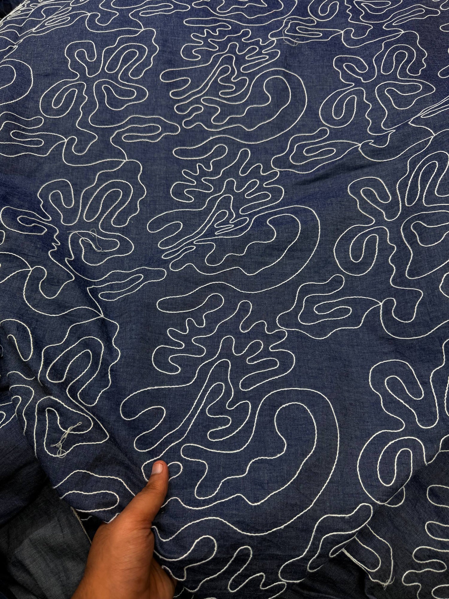 Premium Fine 3D Dori Imported Work On Pure Cotton Denim FABRIC (Big WIDTH!!)