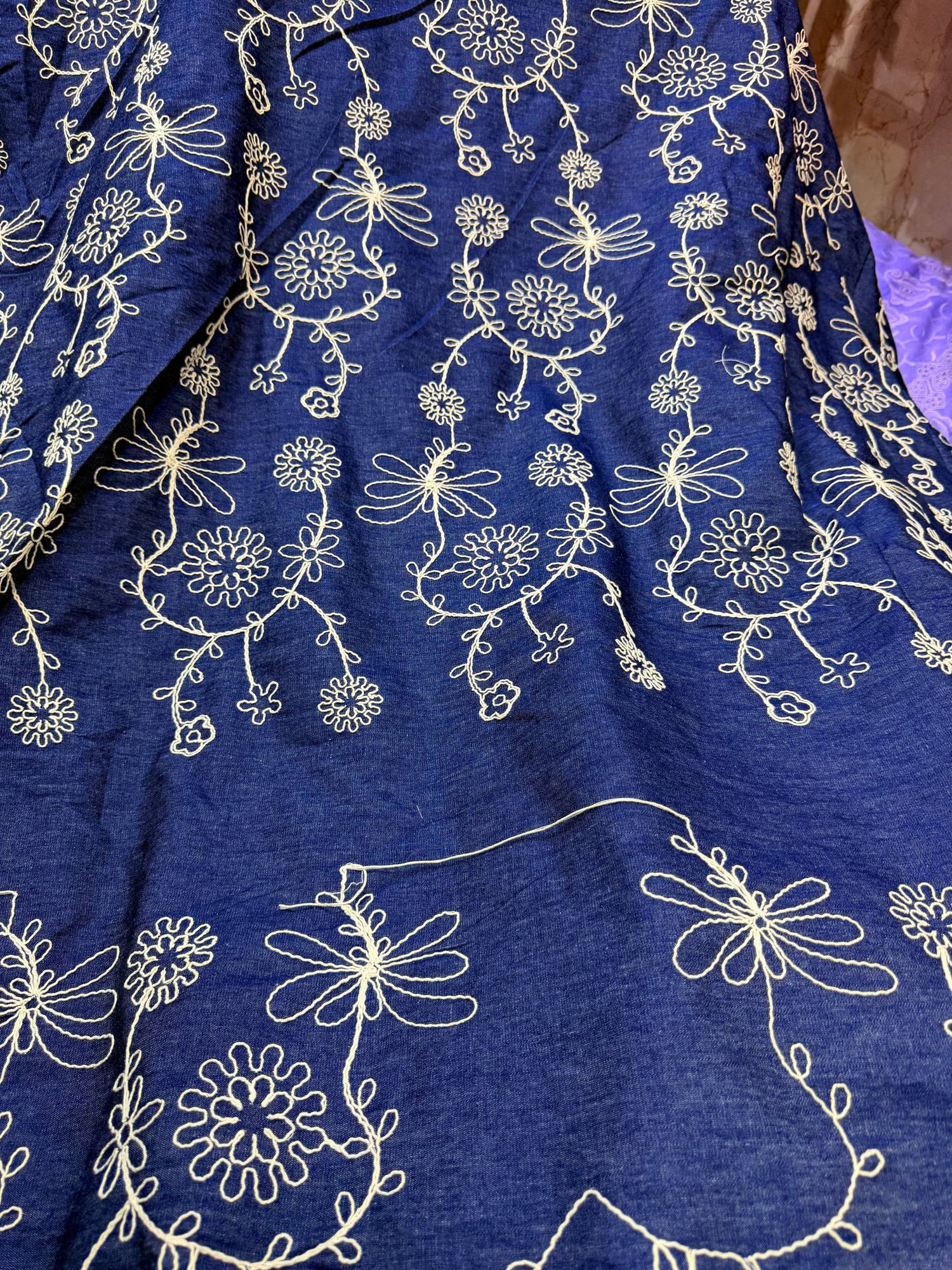 Premium Fine 3D Dori Imported Work On Pure Cotton Denim FABRIC (Big WIDTH!!)