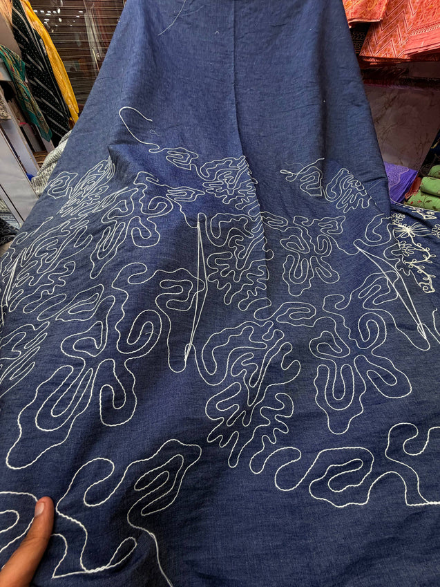 Premium Fine 3D Dori Imported Work On Pure Cotton Denim FABRIC (Big WIDTH!!)