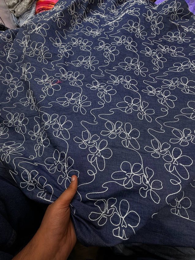 Premium Fine 3D Dori Imported Work On Pure Cotton Denim FABRIC (Big WIDTH!!)