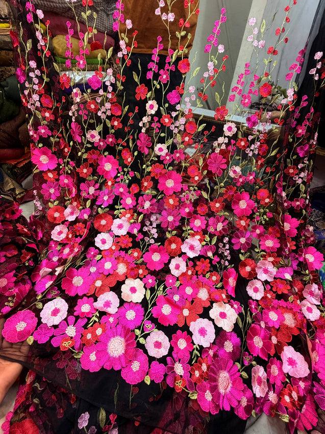 Most Premium Imported 3D Applique Fine Embroidery Imported NET FABRIC (Big WIDTH!!)