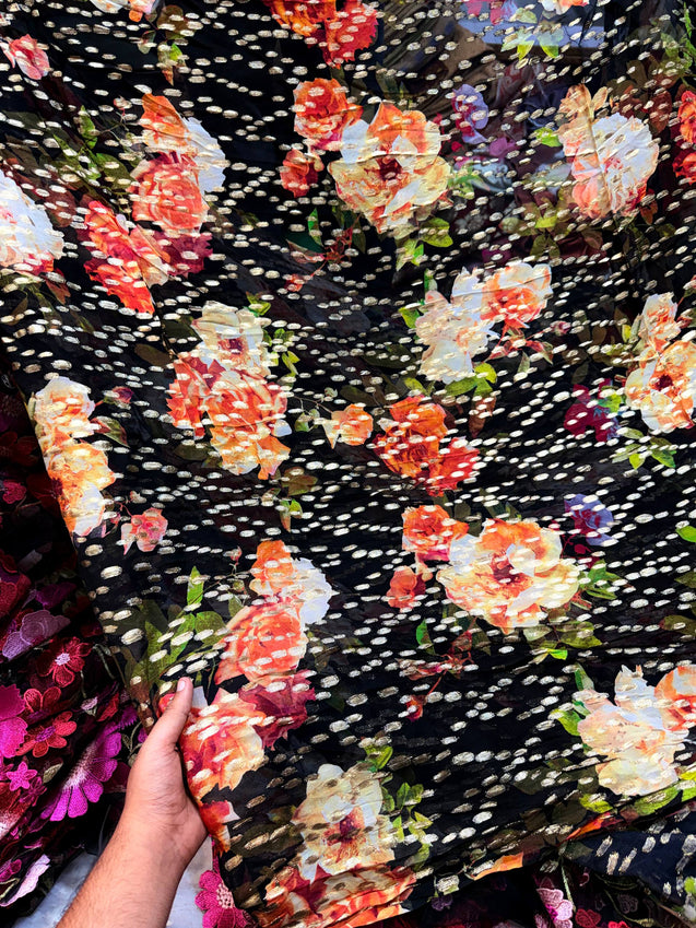 Most Premium Pure Georgette Printed Banarasi Zari FABRIC (Big WIDTH!!)