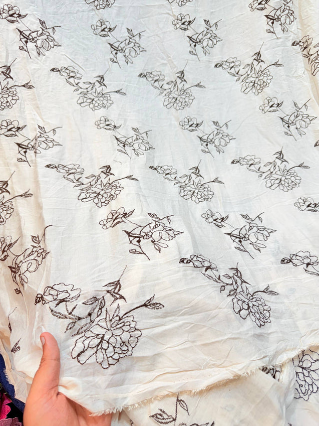 Most Premium Pure Fine Thread Embroidery On Muslin Cotton FABRIC (Big WIDTH!!)
