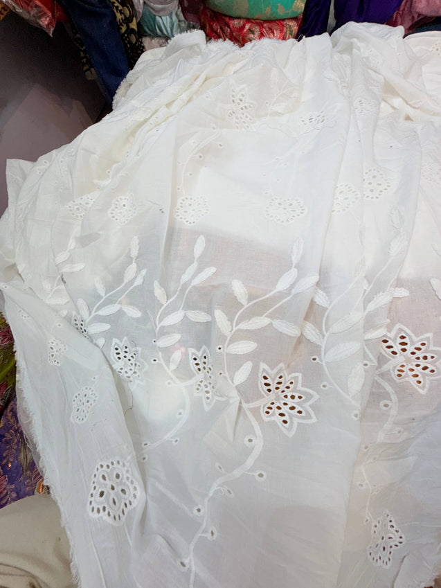 Most Premium Pure Cotton Hakuba Chikankari Fabric (Big Width) (Dyeable Also)