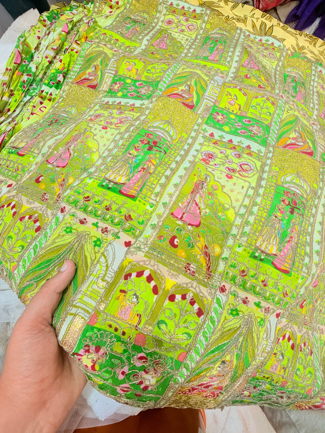 Most Premium RAJA RANI Design On Natural Crepe FABRIC