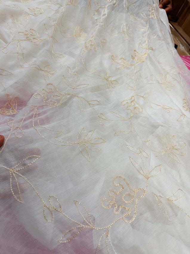 Most Premium Pure Fine Aari Embroidery On Mul Chanderi Cotton FABRIC (Dyeable Also)