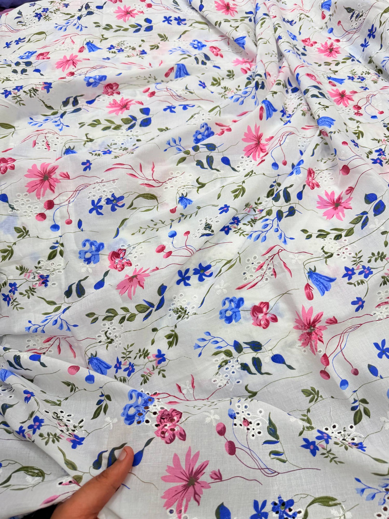 Most Premium Pure Mul Cotton Hakuba Chikankari Printed Fabric (Big WIDTH!!)