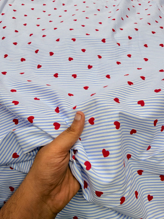 Most Premium Pure Fine Stripes Heart Cotton FABRIC (Big WIDTH!!)