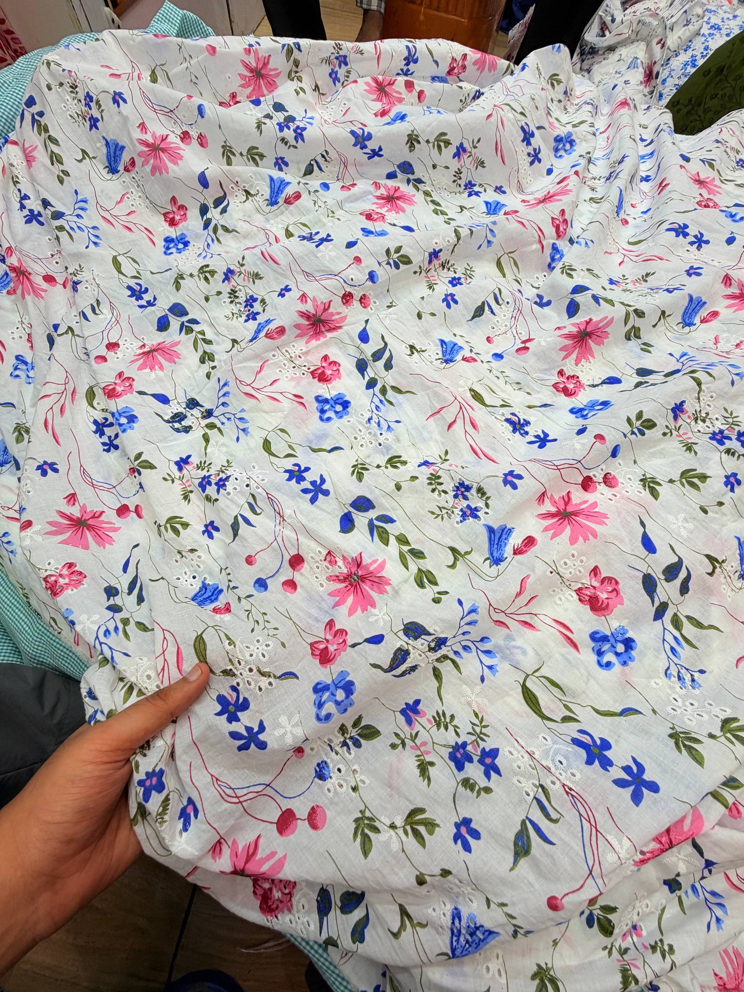 Most Premium Pure Mul Cotton Hakuba Chikankari Printed Fabric (Big WIDTH!!)