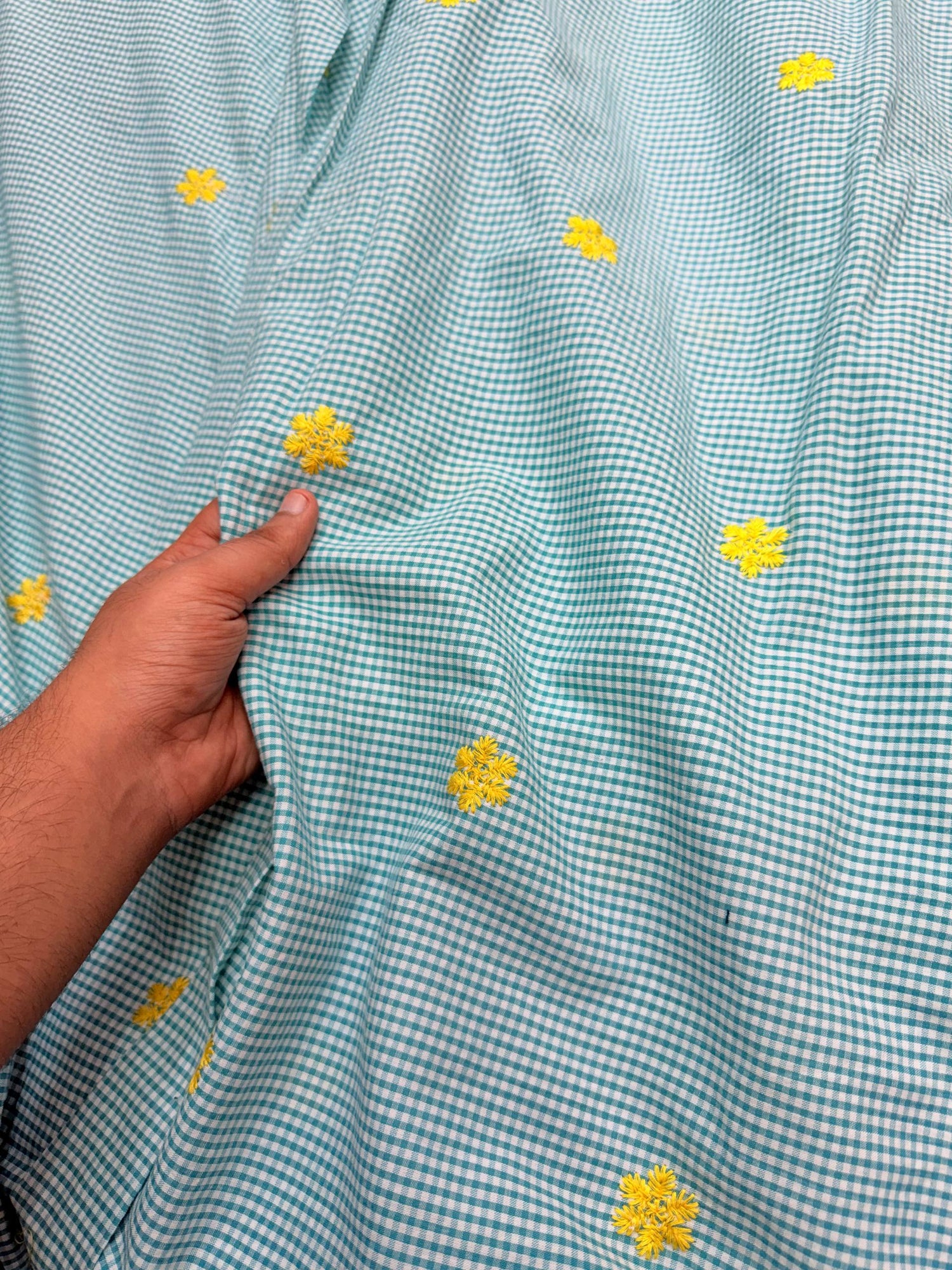 Most Premium Pure Fine Thread Embroidery On Checks Cotton FABRIC (Big WIDTH!!)