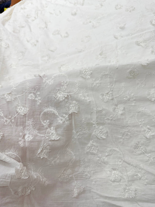 Premium Fine 3D Dori Work With Chikan On Pure  Cotton FABRIC (Big WIDTH!!)  (Dyeable Also)