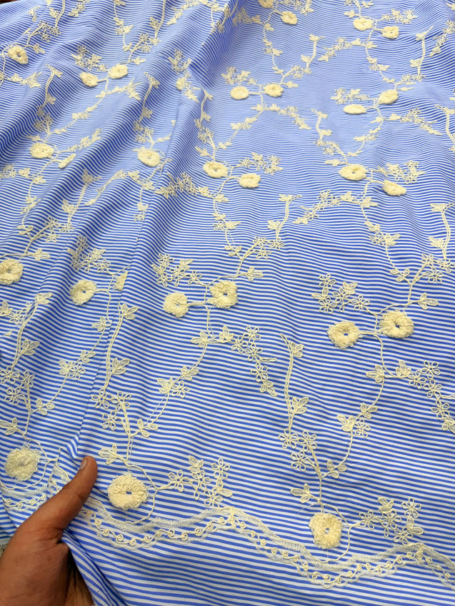 Premium Fine 3D Dori Work With Chikan On Pure  Cotton FABRIC (Big WIDTH!!)