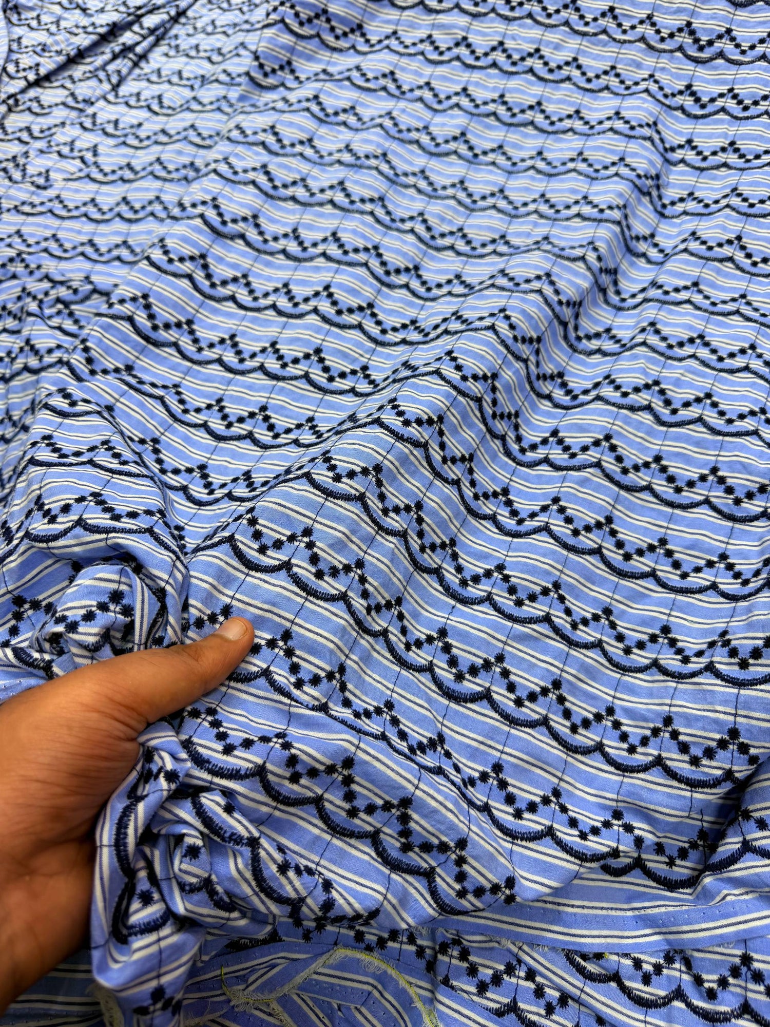 Most Premium Pure Fine Thread Embroidery On Stripes Cotton FABRIC (Big WIDTH!!)