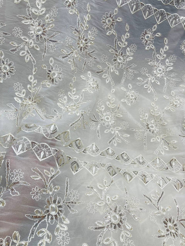 Most Premium Imported 3D Dori Fine Embroidery Imported Organza FABRIC (Big WIDTH!!) - DYEABLE ALSO