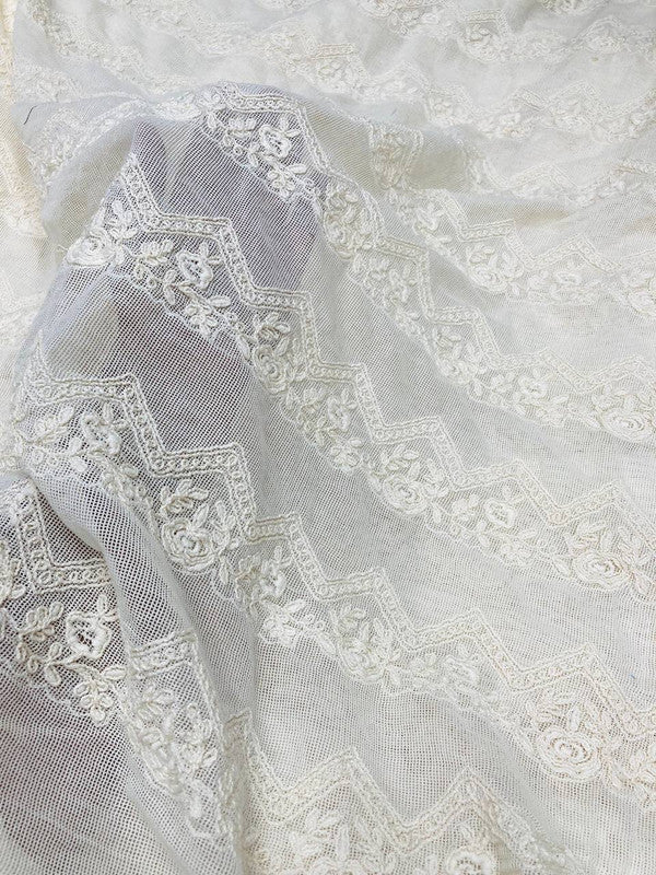 Premium Fine 3D Dori Work With Chikan On Pure Matte Cotton (Big WIDTH!!) (Dyeable Also)