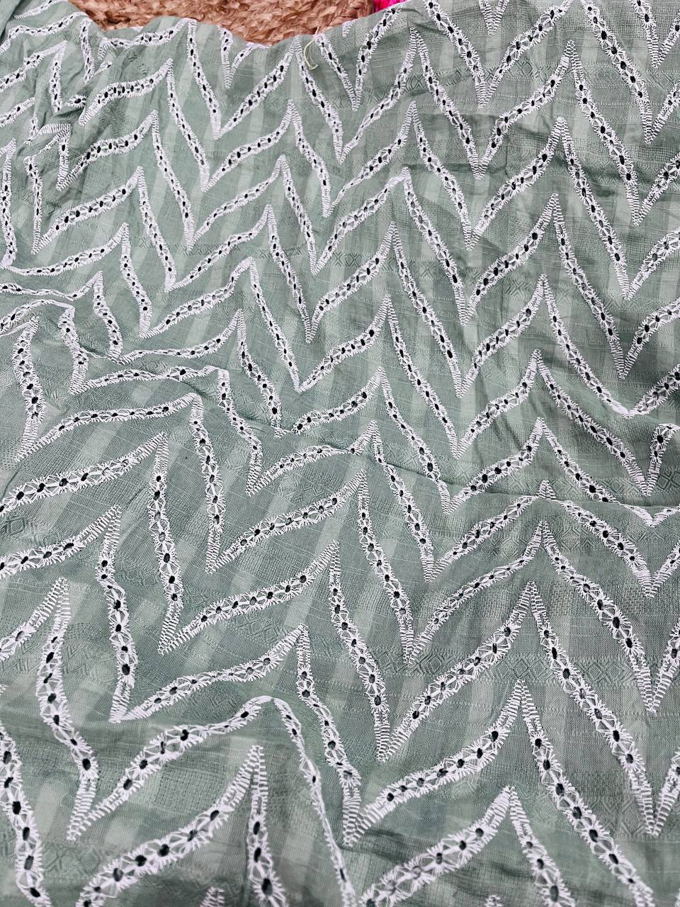 Cut Piece SALE- Premium Designer HAKUBA CHIKANKARI FABRICS IN SALE - Cut SIZE (2) METER