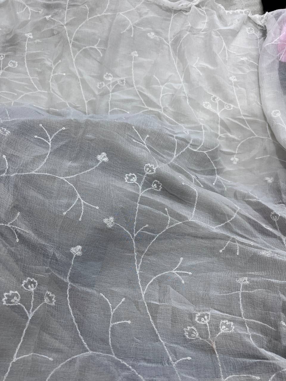 Cut Piece SALE- Premium Designer HAKUBA CHIKANKARI FABRICS IN SALE - Cut SIZE (1) METER