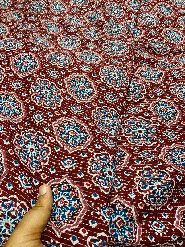 Most Traditional Premium Quality Of Pure Kalamkari Ajrakh Printed Fabric - On Pure Cotton 80*80