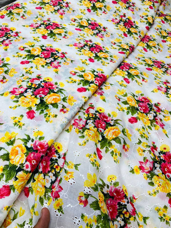Most Premium Pure Cotton Hakuba Chikankari Printed Fabric (Big WIDTH!!)