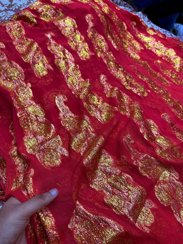 Most Premium Fine Zari Weaving On Pure Georgette FABRIC