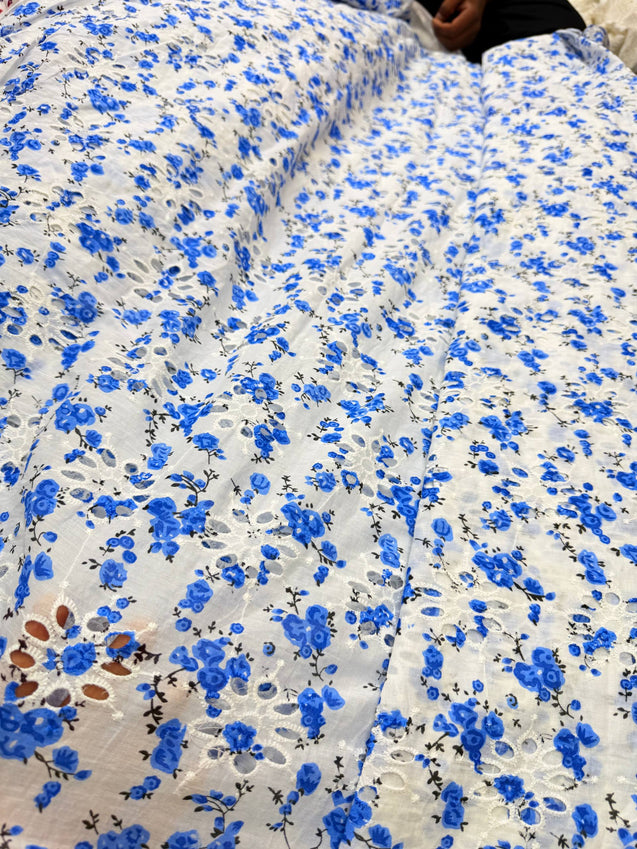 Most Premium Pure Mul Cotton Hakuba Chikankari Printed Fabric (Big WIDTH!!)