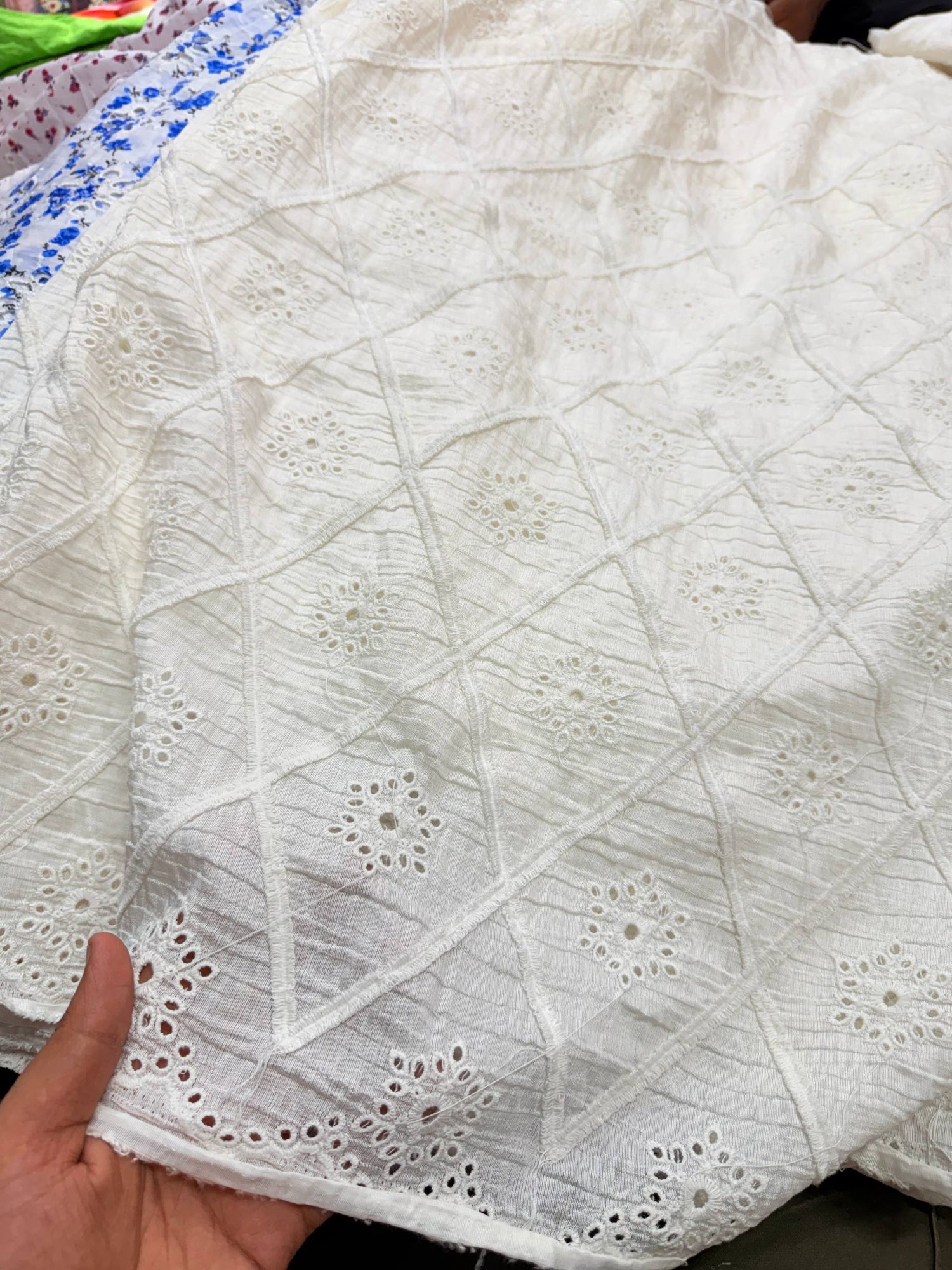 Premium Fine 3D Dori Work With Chikan On Pure  Cotton FABRIC (Dyeable Also)