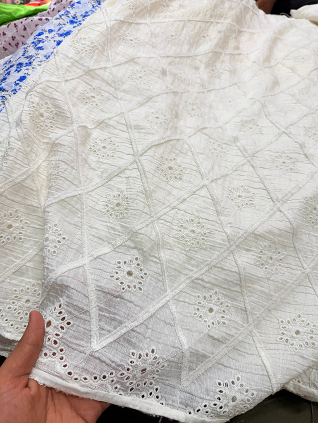 Premium Fine 3D Dori Work With Chikan On Pure  Cotton FABRIC (Dyeable Also)