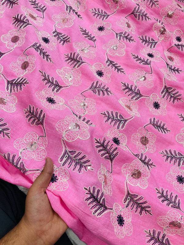 Premium Fine 3D Dori Imported Work With Chikan On Pure Modal Cotton (Big WIDTH!!)