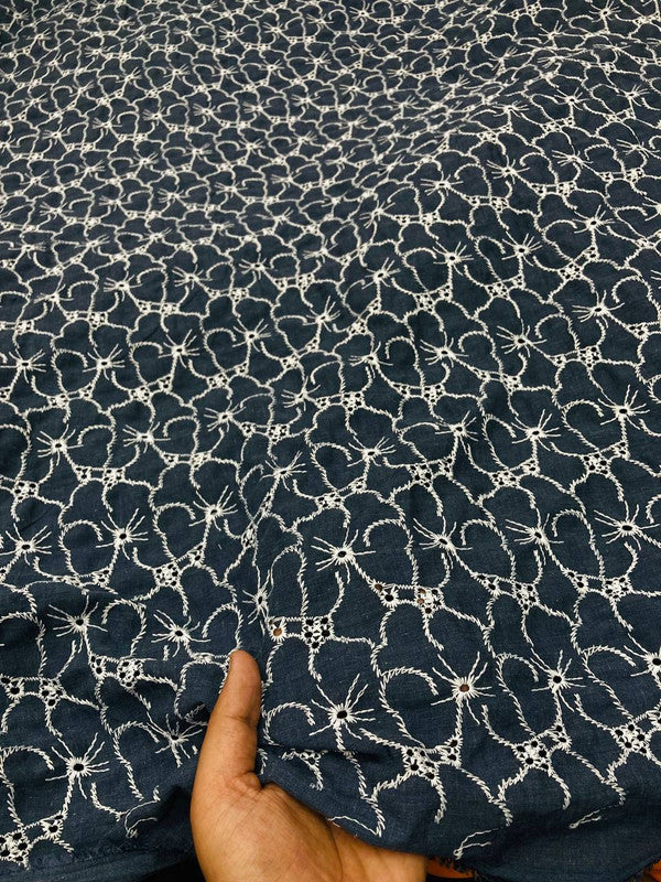 Most Premium Pure Denim Cotton Hakuba Chikankari Fabric (Big WIDTH!!)