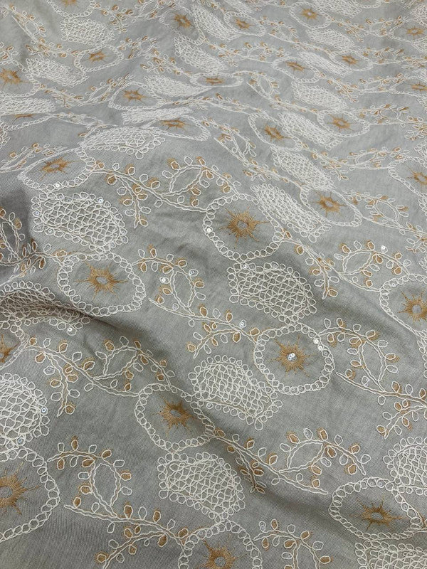 Premium Fine 3D Dori Imported Work With Chikan On Pure Modal Cotton (Big WIDTH!!)