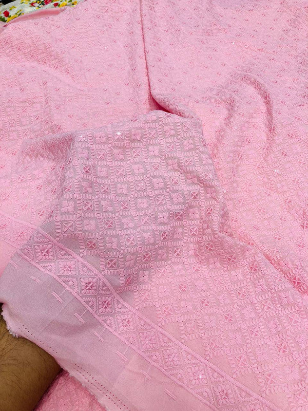 Most Premium Pure Cotton Lakhnawi Chikankari Sequin Fabric (Big WIDTH!!)
