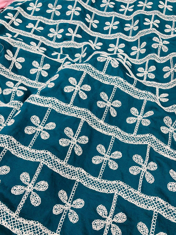 Premium Fine 3D Dori Imported Work With Chikan On Pure Modal Cotton (Big WIDTH!!)